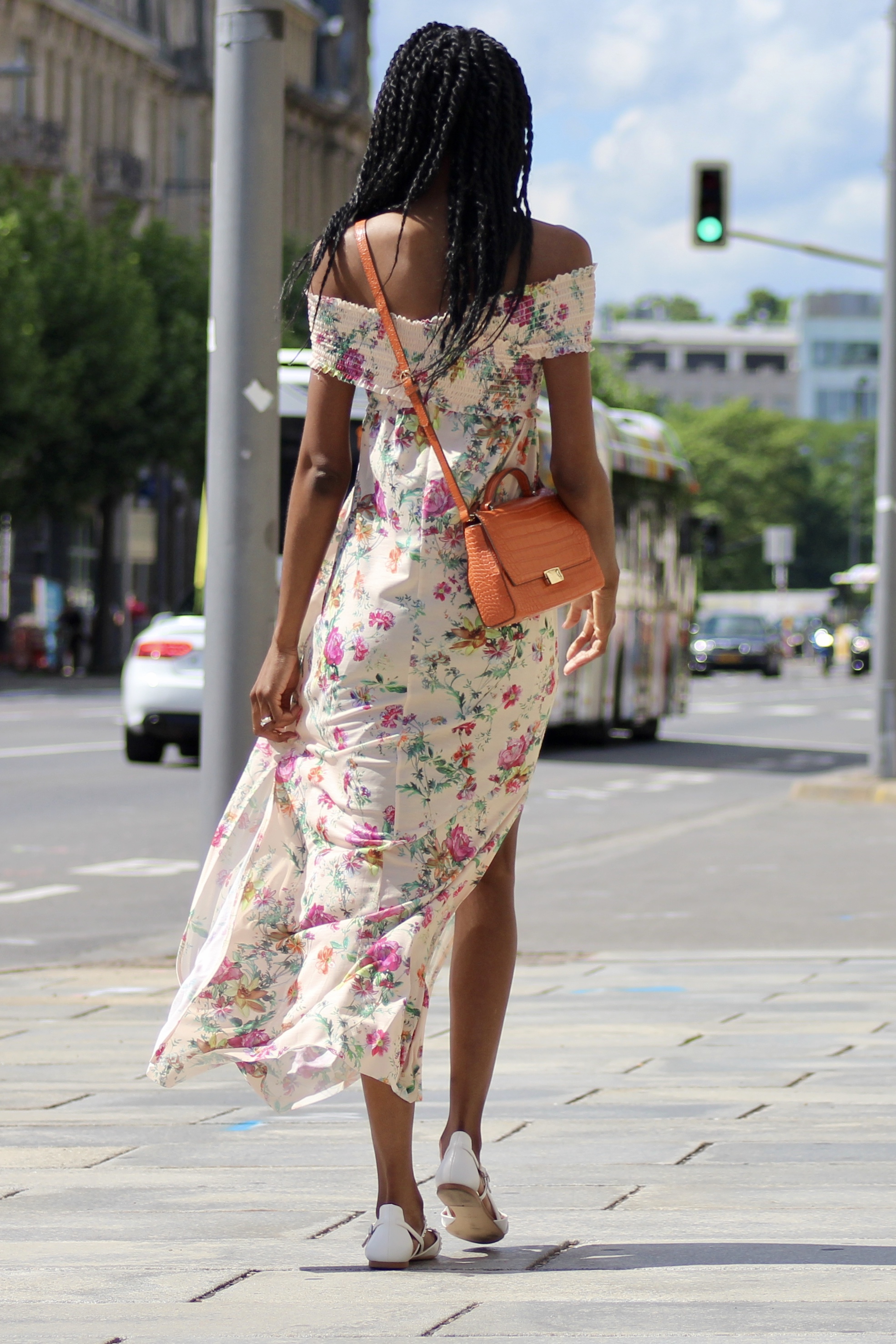 summer florals white flats outfit