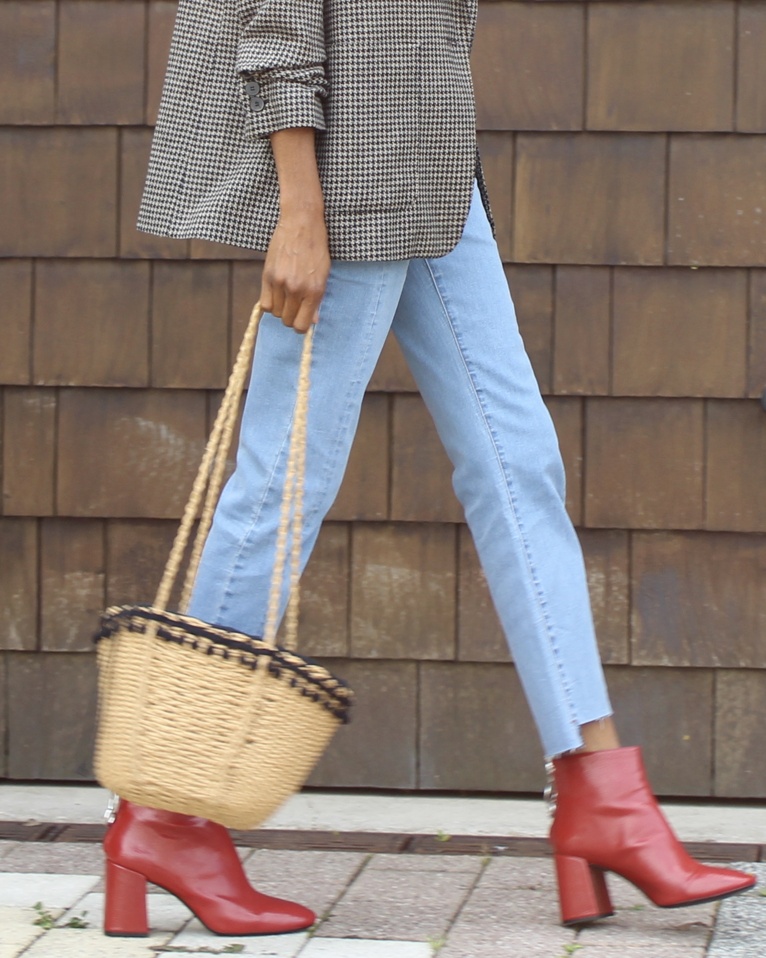 jeans blazer red ankle boots 