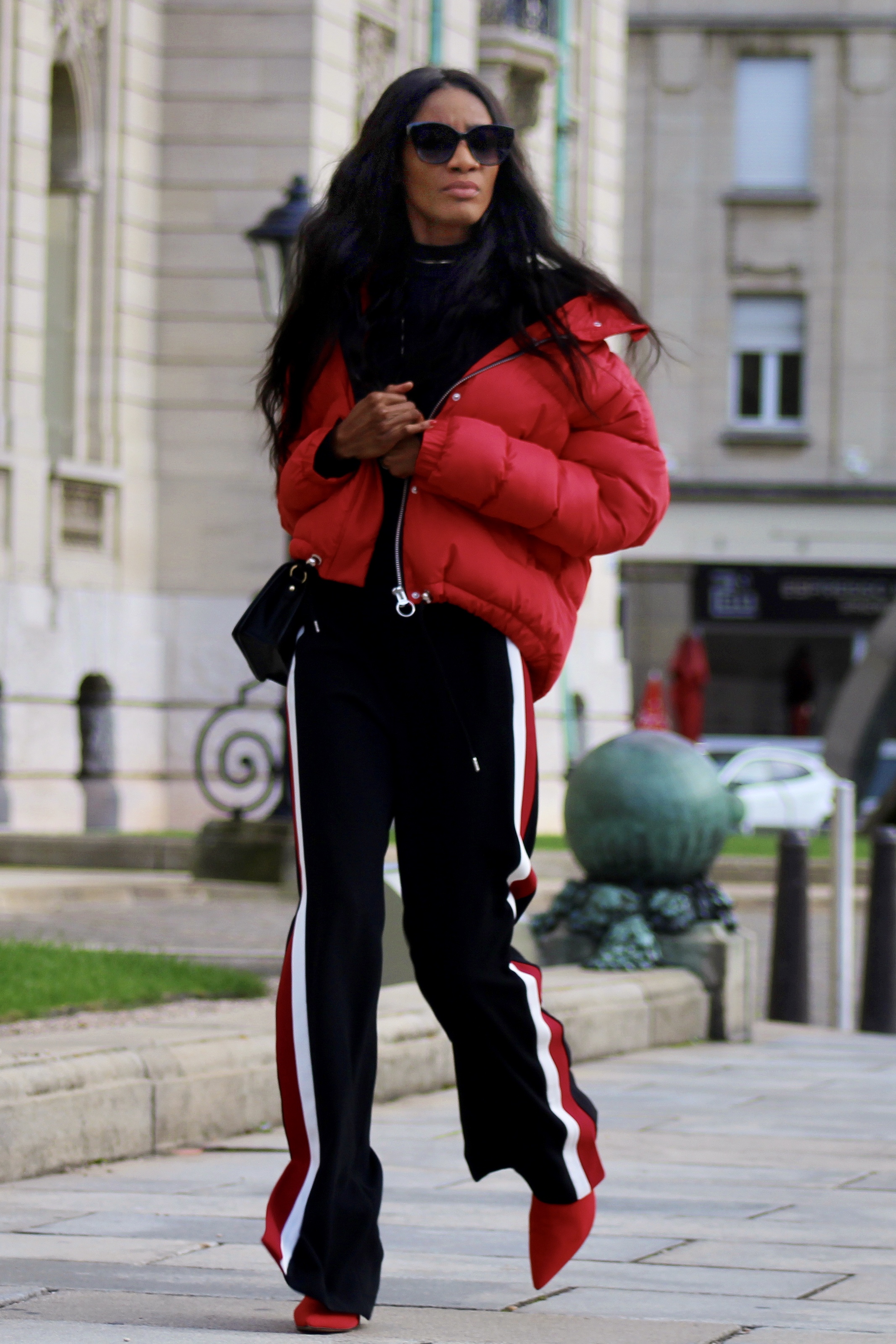 side stripe pants puffer jacket